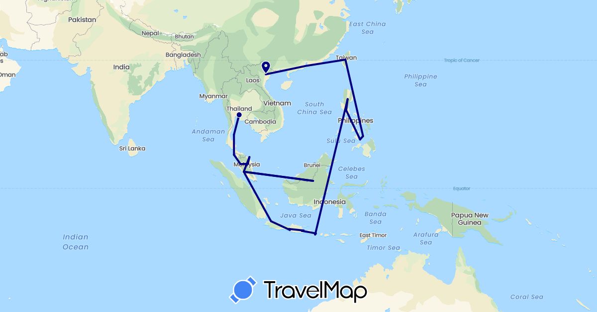 TravelMap itinerary: driving in Indonesia, Malaysia, Philippines, Thailand, Taiwan, Vietnam (Asia)